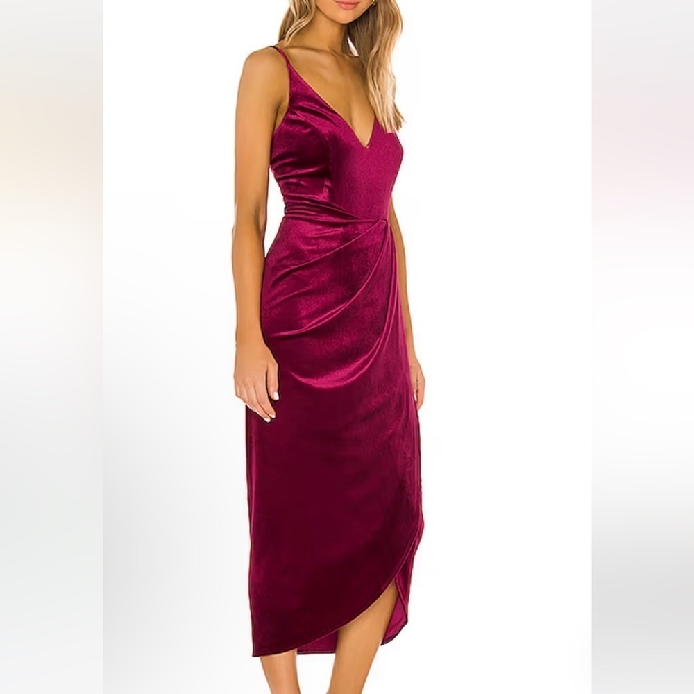 Yumi Kim x Revolve Velvet Midi Dress Gathered Waist Cocktail Dress Medium